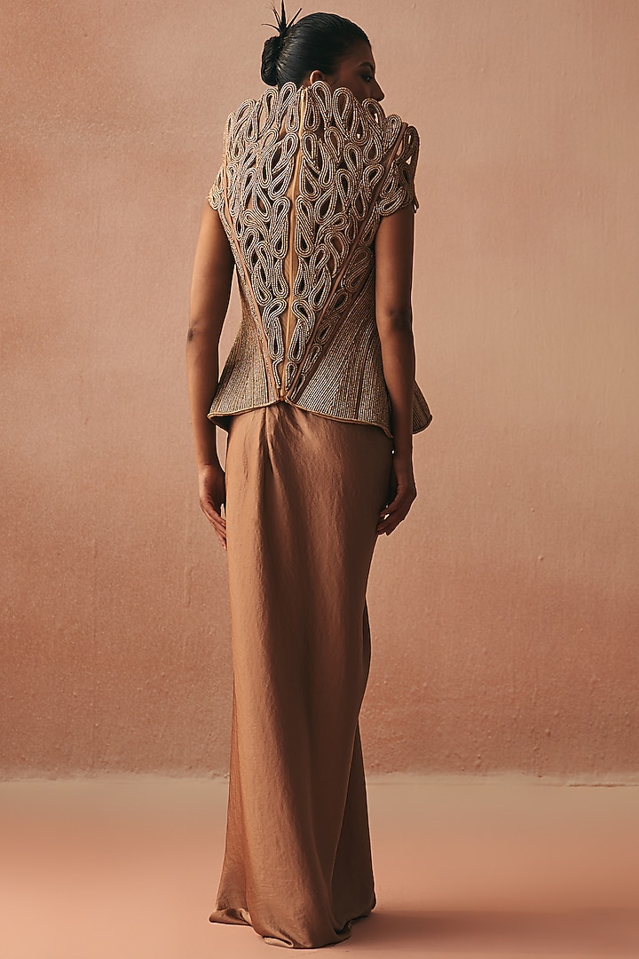 Gold Satin Draped Skirt Set by Kamaali Couture at Pernia's Pop Up Shop