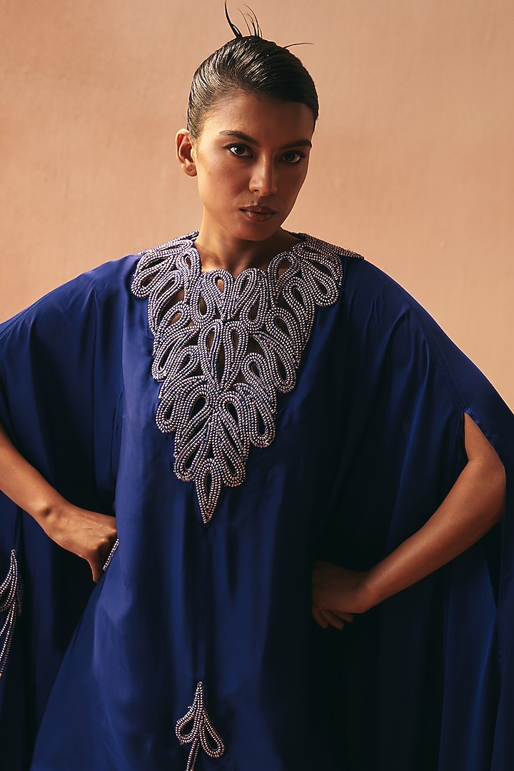 Purple Satin Embroidered Kaftan Set by Kamaali Couture at Pernia's Pop Up Shop