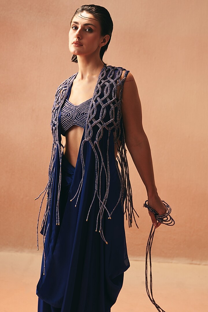 Purple Cotton Embroidered Jacket Set by Kamaali Couture at Pernia's Pop Up Shop