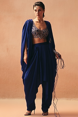 Purple Satin Embroidered Jacket Set by Kamaali Couture