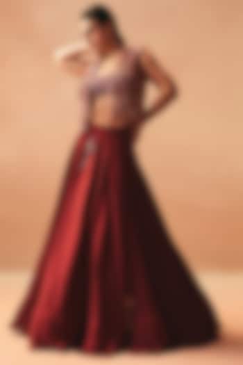 Red Cotton Embroidered Jacket Wedding Lehenga Set by Kamaali Couture at Pernia's Pop Up Shop