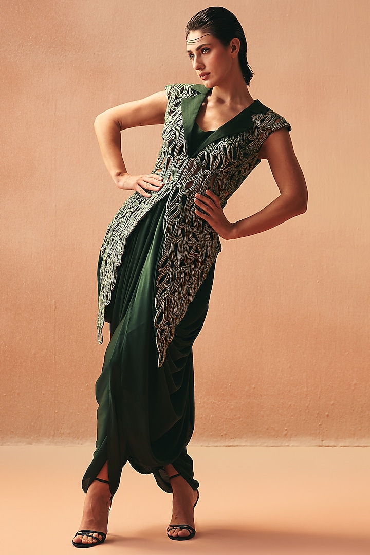 Green Cotton Embroidered Jacket Set by Kamaali Couture at Pernia's Pop Up Shop