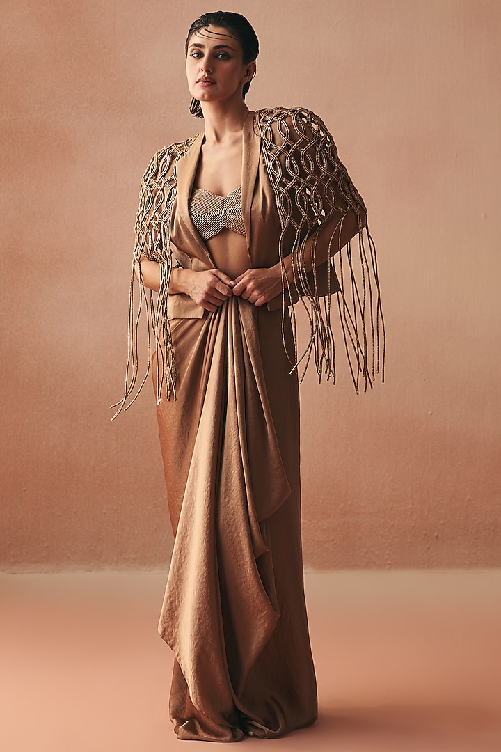 Gold Cotton Embroidered Blazer Set by Kamaali Couture at Pernia's Pop Up Shop