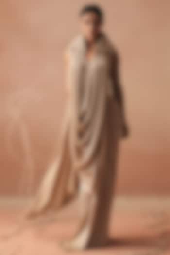 Ivory Satin Embroidered Tunic Set by Kamaali Couture at Pernia's Pop Up Shop