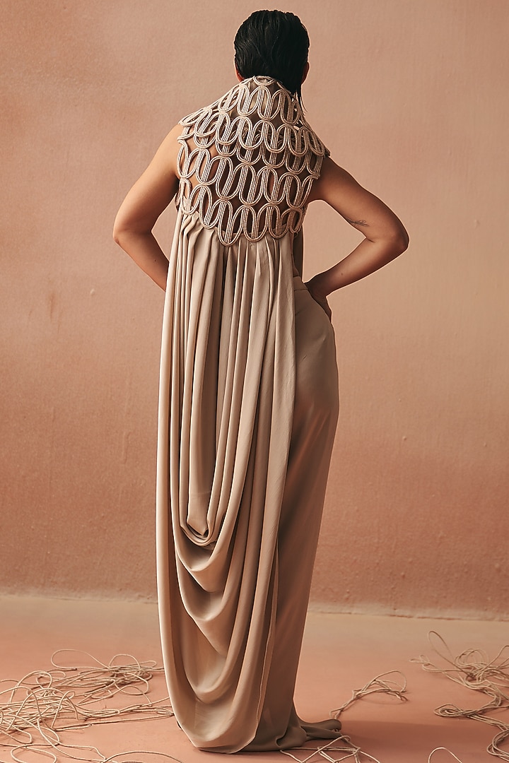 Ivory Satin Embroidered Tunic Set by Kamaali Couture at Pernia's Pop Up Shop