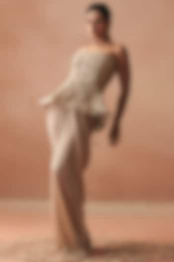 Ivory Satin Draped Skirt Set by Kamaali Couture at Pernia's Pop Up Shop