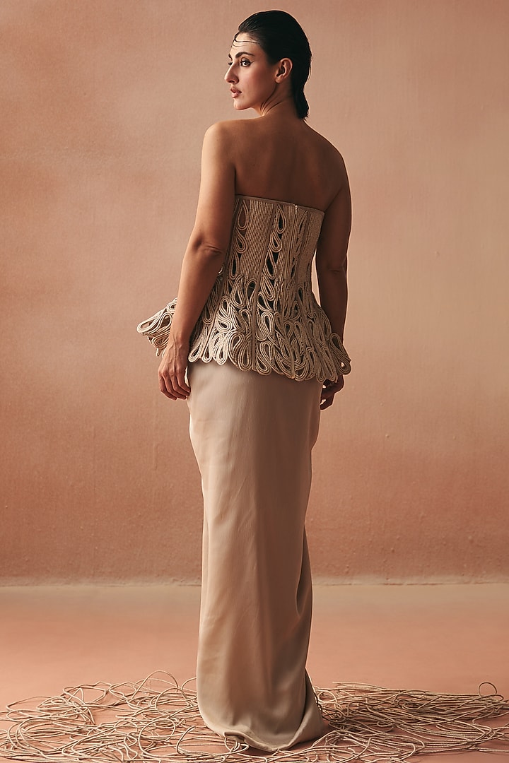 Ivory Satin Draped Skirt Set by Kamaali Couture at Pernia's Pop Up Shop