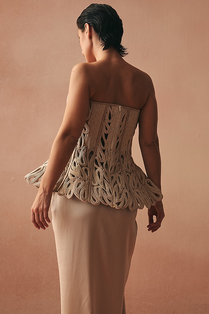 Ivory Satin Draped Skirt Set by Kamaali Couture at Pernia's Pop Up Shop