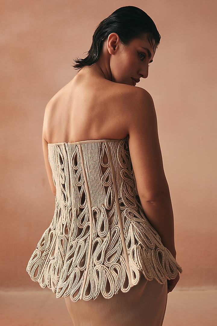 Ivory Satin Draped Skirt Set by Kamaali Couture at Pernia's Pop Up Shop
