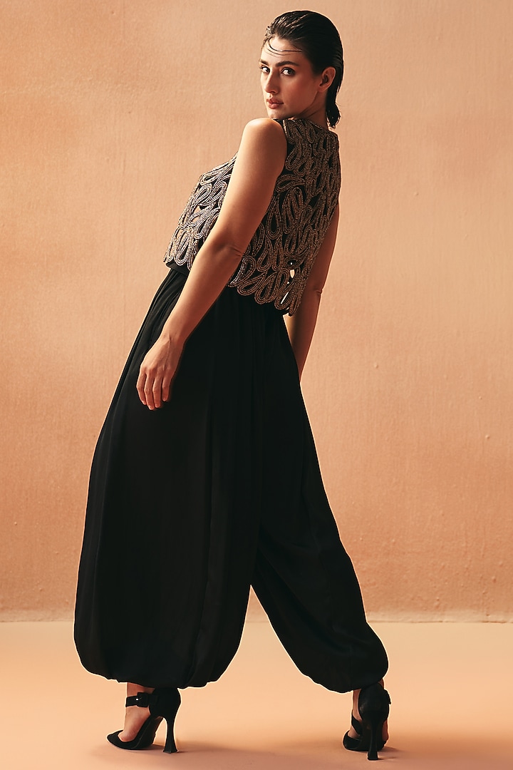 Black Cotton Embroidered Jacket Set by Kamaali Couture at Pernia's Pop Up Shop