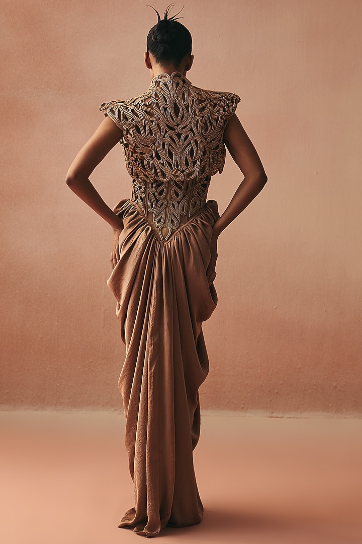 Gold Satin Wedding Gown by Kamaali Couture at Pernia's Pop Up Shop