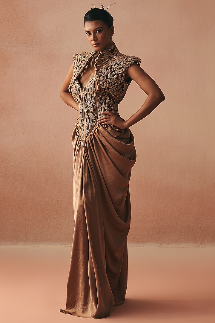 Gold Satin Wedding Gown by Kamaali Couture at Pernia's Pop Up Shop