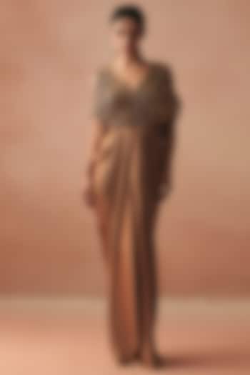 Gold Satin Embroidered Engagement Gown by Kamaali Couture at Pernia's Pop Up Shop