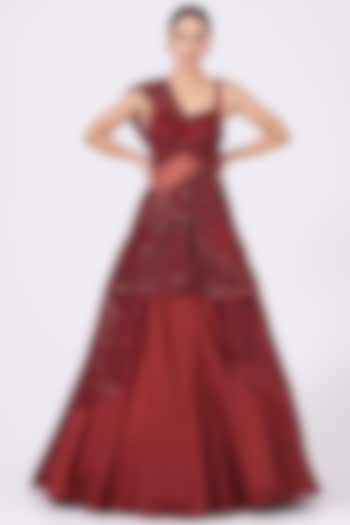 Cayenne Red Machine Embroidered Bridal Gown by Kamaali Couture at Pernia's Pop Up Shop