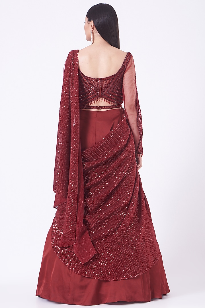Maroon Hand Embroidered Wedding Lehenga Set by Kamaali Couture at Pernia's Pop Up Shop