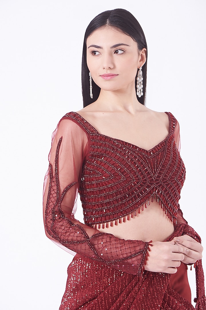Maroon Hand Embroidered Wedding Lehenga Set by Kamaali Couture at Pernia's Pop Up Shop