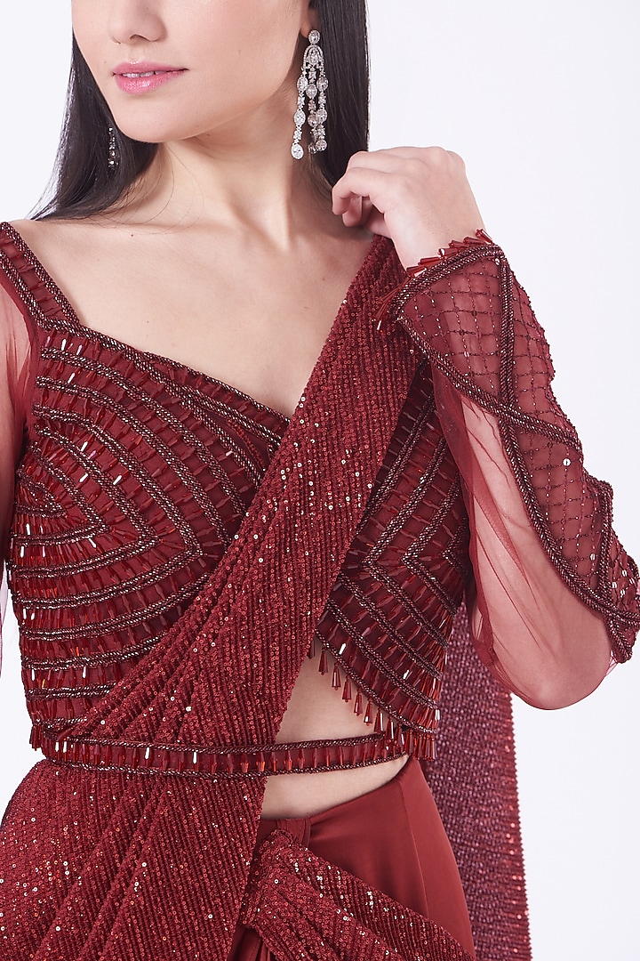 Maroon Hand Embroidered Wedding Lehenga Set by Kamaali Couture at Pernia's Pop Up Shop