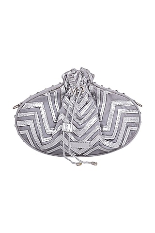 Silver Appliques Potli With Chain & Tassels by Kaeros