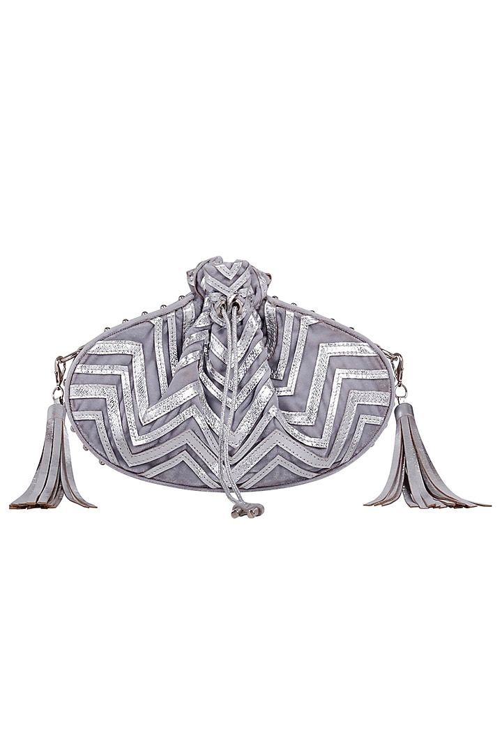 Silver Appliques Potli With Chain & Tassels by Kaeros at Pernia's Pop Up Shop