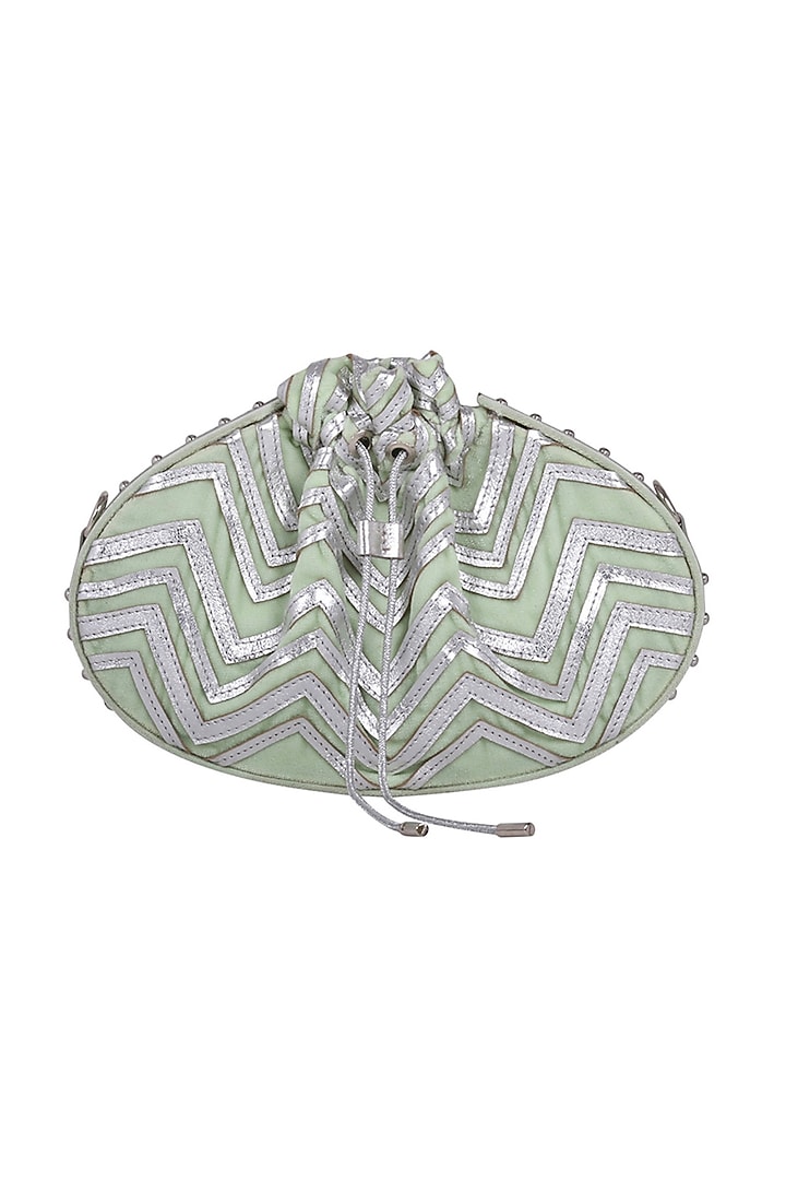 Mint Green Potli Bag With Chain & Tassels by Kaeros at Pernia's Pop Up Shop