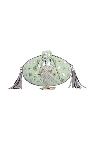 Mint Green Potli With Tassels & Chain by Kaeros
