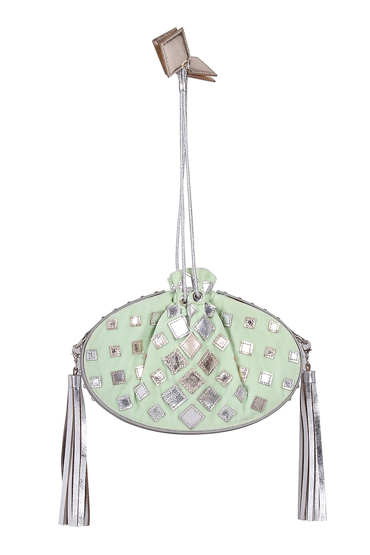 Mint Green Potli With Tassels & Chain by Kaeros at Pernia's Pop Up Shop