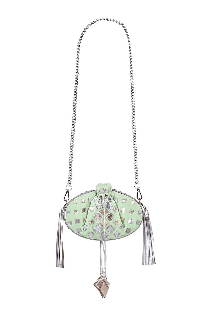Mint Green Potli With Tassels & Chain by Kaeros at Pernia's Pop Up Shop