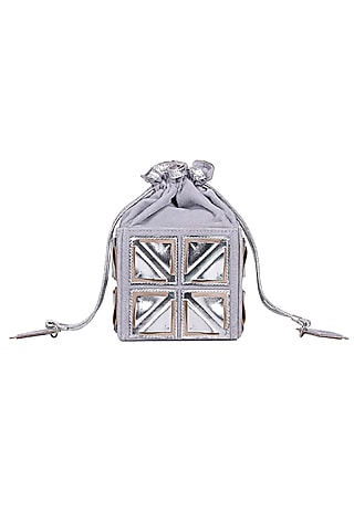 Silver Appliques Embroidered Potli  by Kaeros