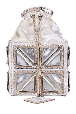 White Appliques Embroidered Potli Bag by Kaeros
