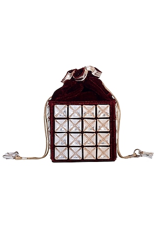 Red Appliques Embroidered Potli Bag by Kaeros