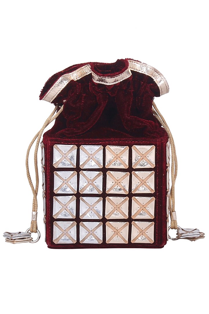 Red Appliques Embroidered Potli Bag by Kaeros at Pernia's Pop Up Shop