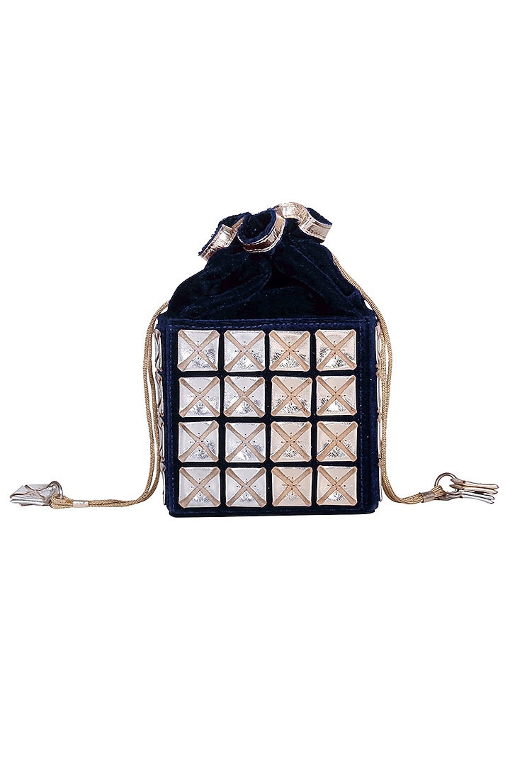 Navy Blue Velvet Potli Bag by Kaeros at Pernia's Pop Up Shop