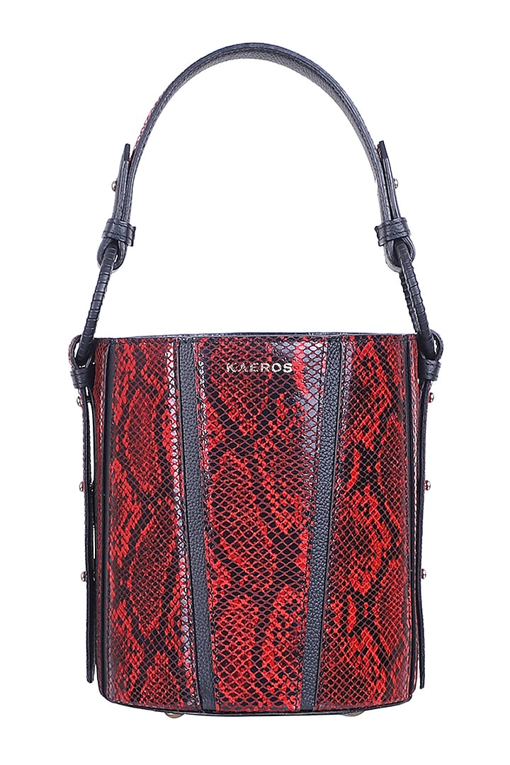 Red & Black Python Printed Bucket Bag by Kaeros