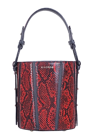 Red & Black Python Printed Bucket Bag by Kaeros