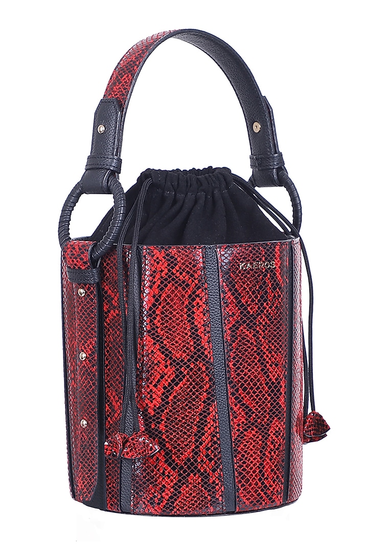 Red & Black Python Printed Bucket Bag by Kaeros at Pernia's Pop Up Shop