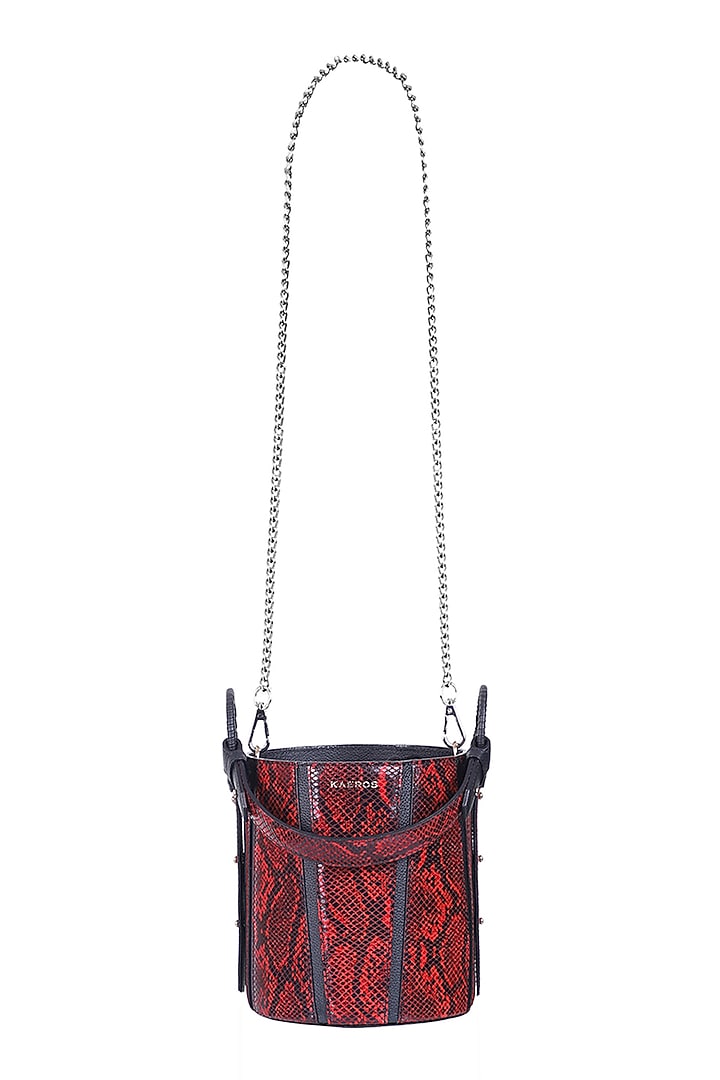 Red & Black Python Printed Bucket Bag by Kaeros at Pernia's Pop Up Shop