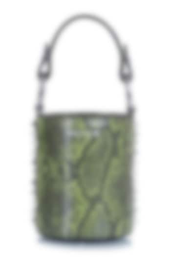 Green Python Printed Bucket Bag by Kaeros
