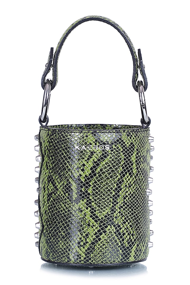 Green Python Printed Bucket Bag by Kaeros