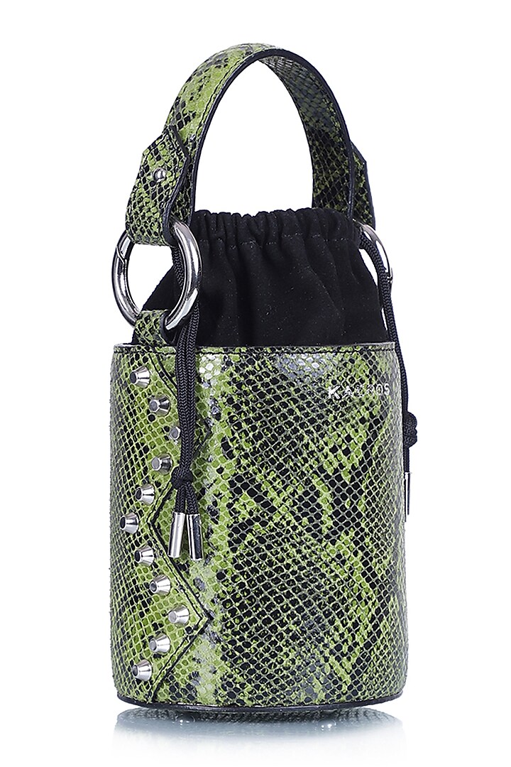 Green Python Printed Bucket Bag by Kaeros at Pernia's Pop Up Shop