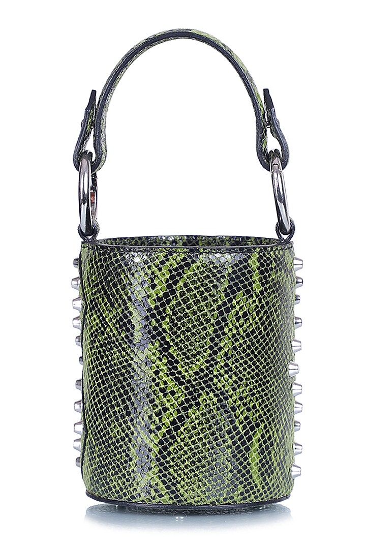 Green Python Printed Bucket Bag by Kaeros at Pernia's Pop Up Shop