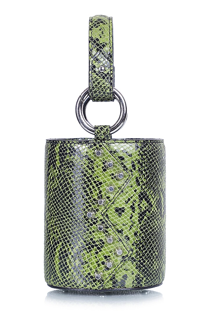 Green Python Printed Bucket Bag by Kaeros at Pernia's Pop Up Shop