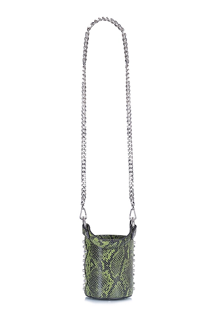 Green Python Printed Bucket Bag by Kaeros at Pernia's Pop Up Shop