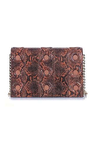Tan Python Printed Shoulder Bag by Kaeros