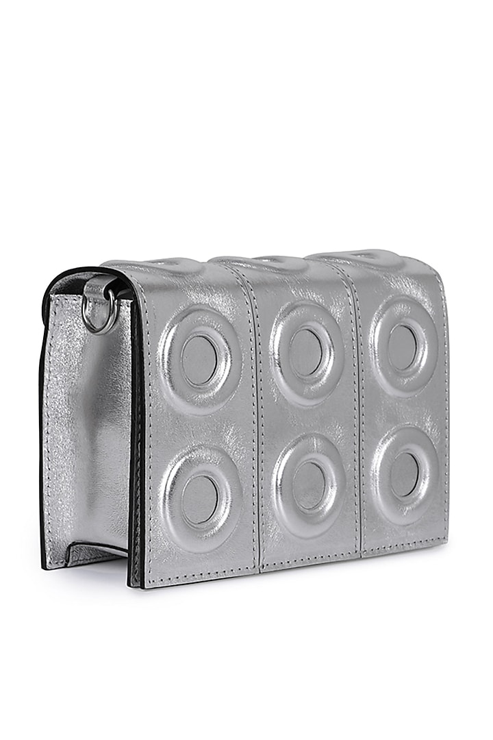 Silver Geometric Pattern Leather Mini Bag by Kaeros at Pernia's Pop Up Shop