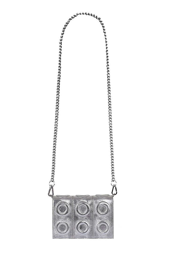 Silver Geometric Pattern Leather Mini Bag by Kaeros at Pernia's Pop Up Shop