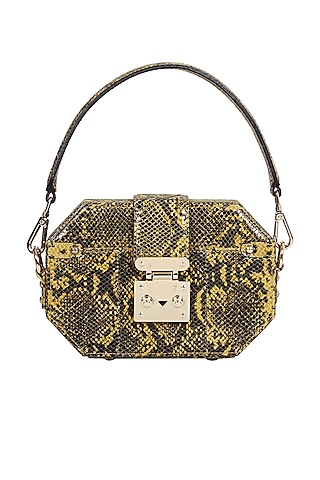 Yellow Python Printed Box Bag by Kaeros
