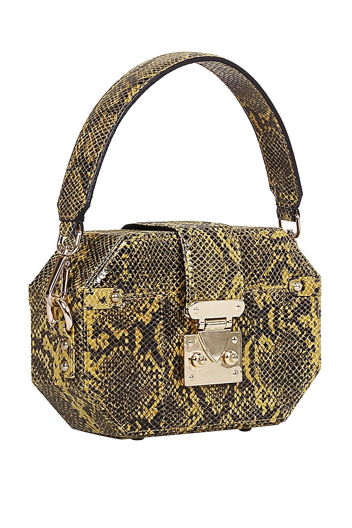 Yellow Python Printed Box Bag by Kaeros at Pernia's Pop Up Shop