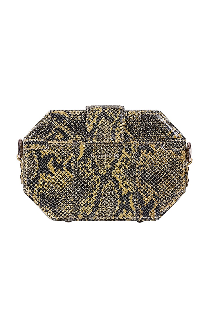 Yellow Python Printed Box Bag by Kaeros at Pernia's Pop Up Shop
