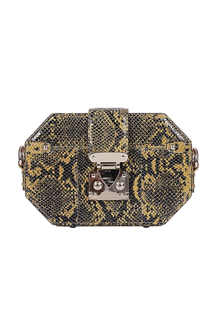 Yellow Python Printed Box Bag by Kaeros at Pernia's Pop Up Shop