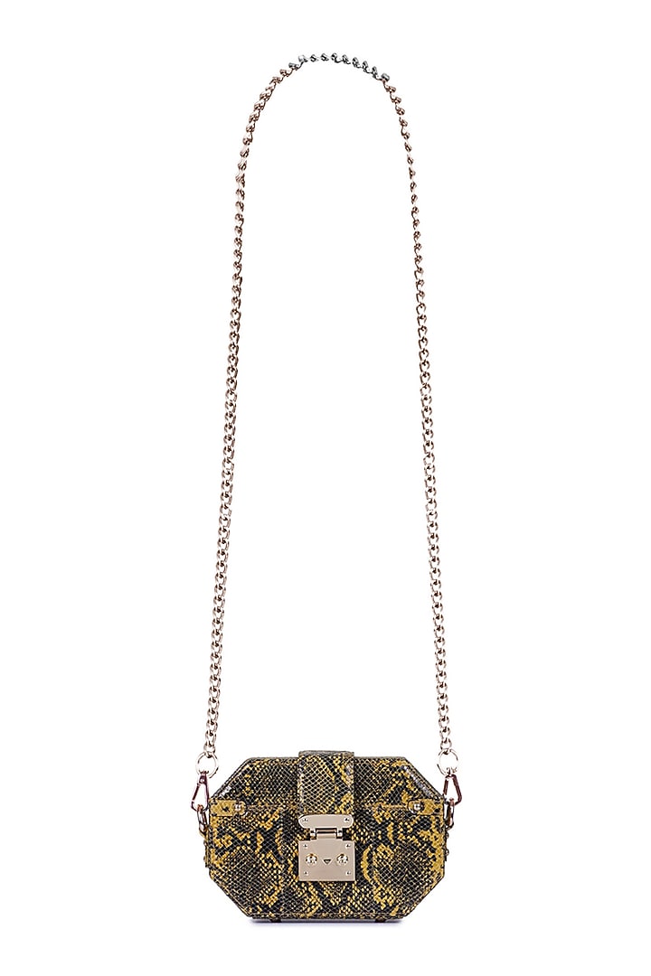Yellow Python Printed Box Bag by Kaeros at Pernia's Pop Up Shop